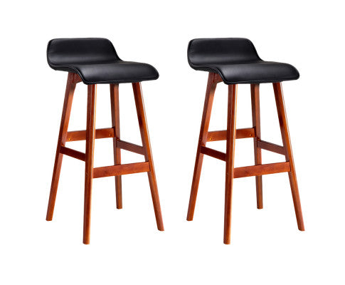 Set of 2 PU Leather Wood Wave Style Bar Stool - Black