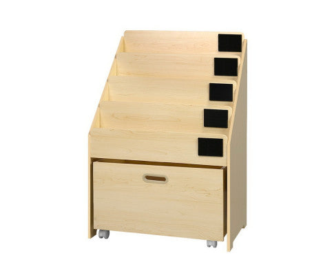 Kids Natural Wood Bookshelf Storage Organiser Bookcase Drawers Children