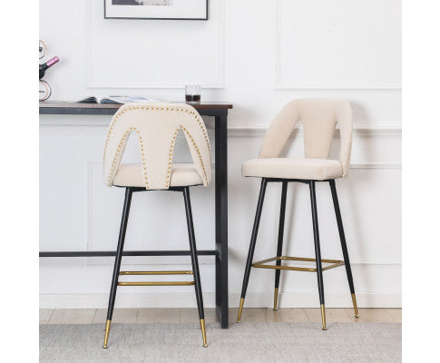 2x Velvet Bar Stool Gold Metal Legs Barstool Kitchen Nailhead Dining Chair