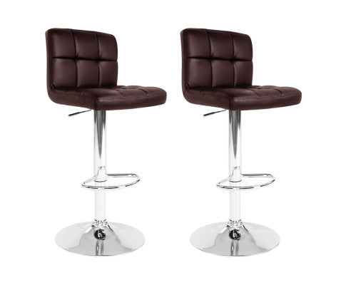 Set of 2 Gas Lift Bar Stools PU Leather - Chocolate Brown