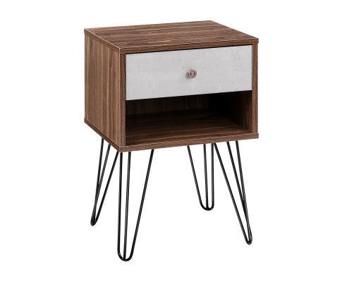 Bedside Table with Drawer - Grey & Walnut