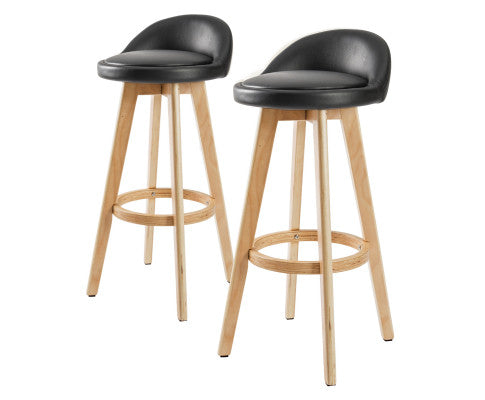 2 Set 72cm Black Wooden Bar Stool Leila Leather