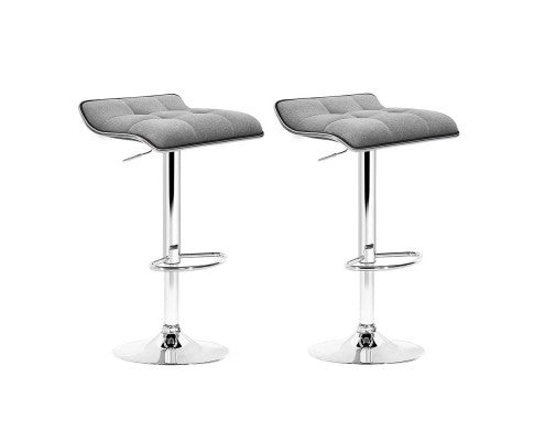 Set of 2 Fabric Bar Stools Swivel Bar Stools- Grey Chrome