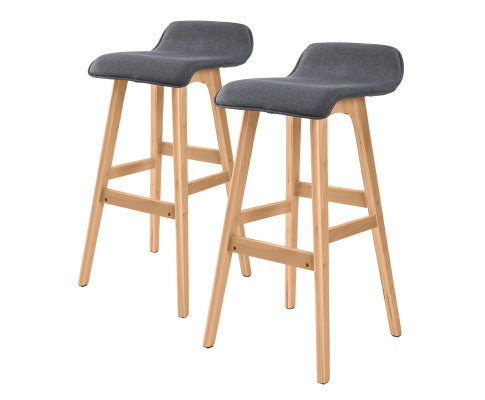 2 Set 74cm Grey Wooden Bar Stool Sophia Fabric