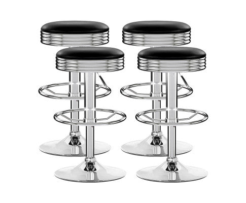 Set of 4 PU Leather Backless Bar Stools - Black and Chrome