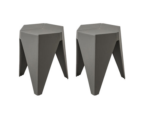 Set of 2 Puzzle Stool Plastic Stacking Bar Stools Dining Chairs Kitchen Grey