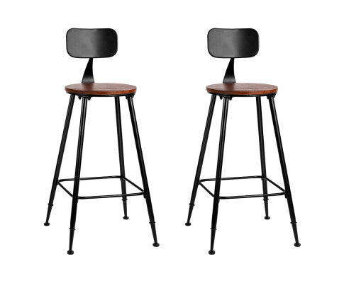 Set of 2 Bar Stools Pinewood Metal - Black and Wood