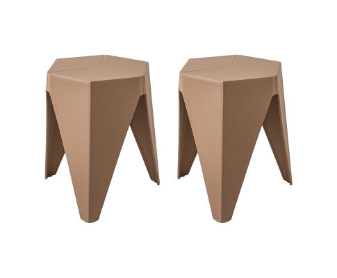 Set of 2 Puzzle Stool Plastic Stacking Bar Stools Dining Chairs Kitchen Brown