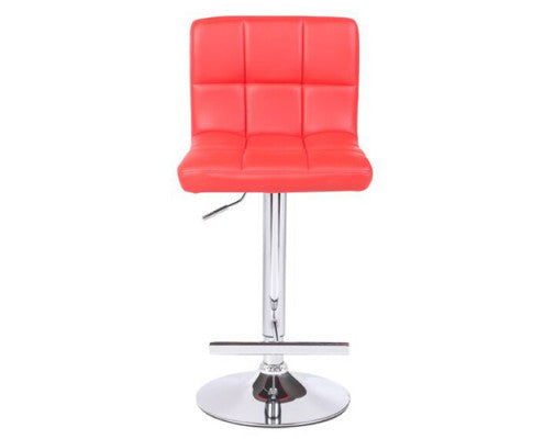 2X Red Bar Stools Faux Leather Mid High Back Adjustable Crome Base Gas Lift Swivel Chairs