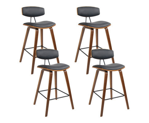 Set of 4 PU Leather Circular Bar Stools - Black