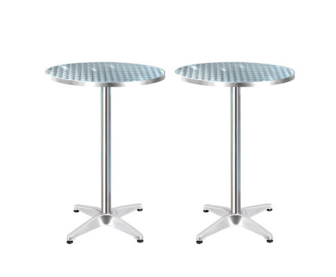 2pcs Outdoor Bar Table Furniture Adjustable Aluminium Cafe Table Round