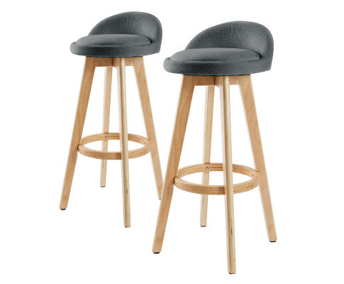 2 Set 72cm Grey Wooden Bar Stool Fabric