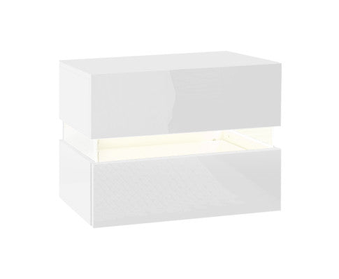 Bedside Table 2 Drawers RGB LED Side Nightstand High Gloss Cabinet White