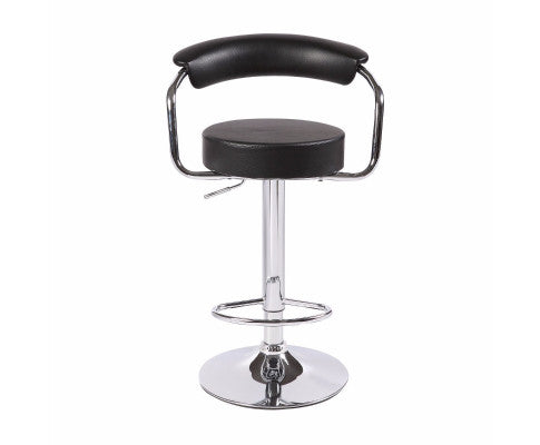 2X Black Bar Stools Faux Leather High Back Adjustable Crome Base Gas Lift Swivel Chairs