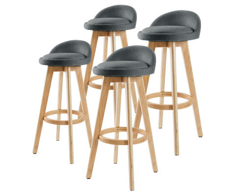 4 Set 72cm Grey Wooden Bar Stool  Fabric