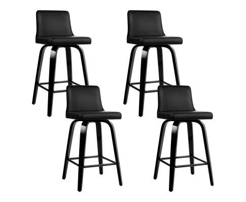 4 Wooden PU Leather Bar Stool - Black