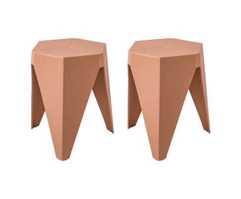 Set of 2 Puzzle Stool Plastic Stacking Bar Stools Dining Chairs Kitchen Pink