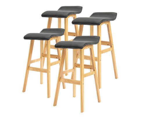 4 Set 73cm Black Wooden Bar Stool  Leather