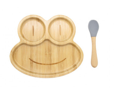 Bamboo Frog Kids Plate with Suction Cap Base & Spoon