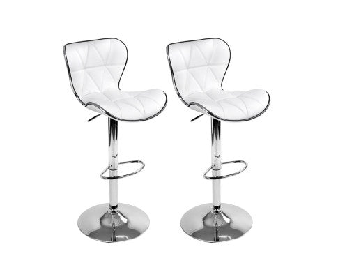 Set of 2 PU Leather Patterned Bar Stools - White and Chrome