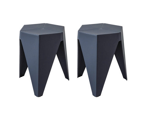 Set of 2 Puzzle Stool Plastic Stacking Bar Stools Dining Chairs Kitchen Blue