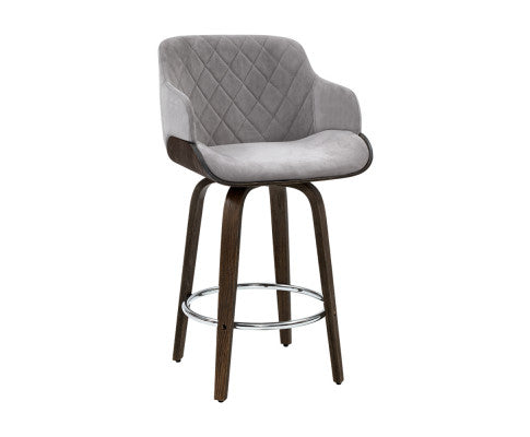 Velvet Bar Stool Swivel - Grey and Wood