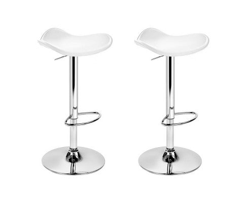 Set of 2 Gas Lift Bar Stools PU Leather - White and Chrome