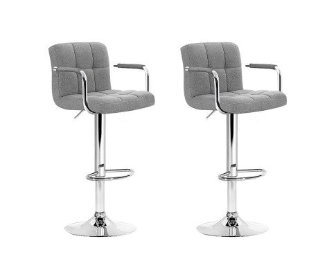 Set of 2 Bar Stools Gas lift Swivel - Steel and Grey