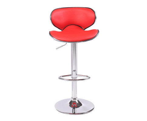 2X Red Bar Stools Faux Leather Mid High Back Adjustable Crome Base Gas Lift Swivel Chairs