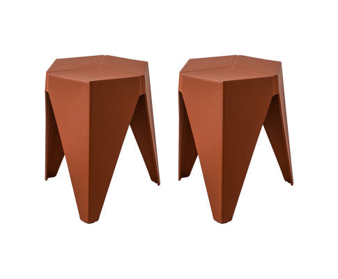 Set of 2 Puzzle Stool Plastic Stacking Bar Stools Dining Chairs Kitchen Red