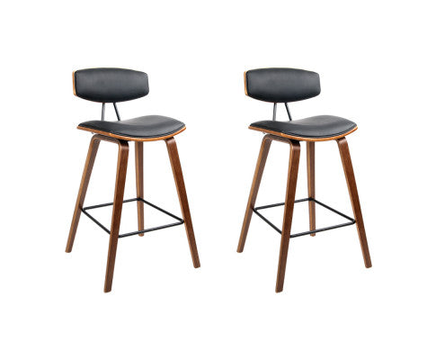 Set of 2 PU Leather  Bar Stools - Black