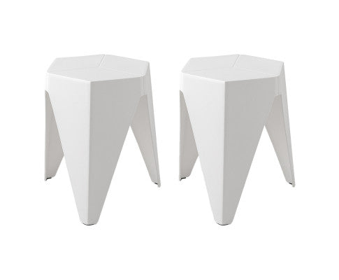 Set of 2 Puzzle Stool Plastic Stacking Bar Stools Dining Chairs Kitchen White