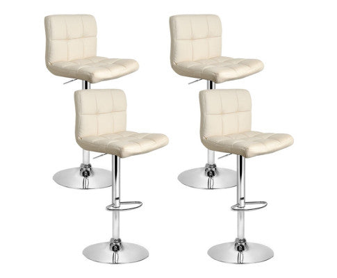 Set of 4 PU Leather Gas Lift Bar Stools - Beige