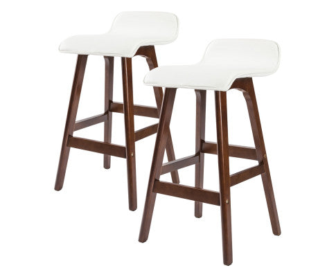 2 Set 65cm White Brown Wooden Bar Stool Sophia Leather