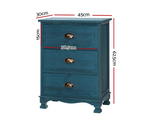 Bedside Tables Drawers Side Table Cabinet Vintage Blue Storage Nightstand