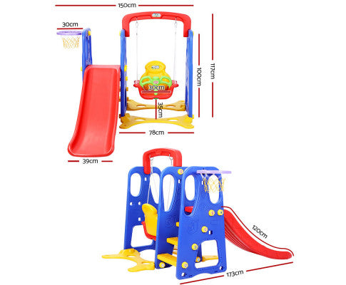 Kids 3-in-1 Slide Swing with Basketball Hoop Toddler Outdoor Indoor Play