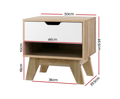 Bedside Table Drawer Nightstand Shelf Cabinet Storage Lamp Side Wooden