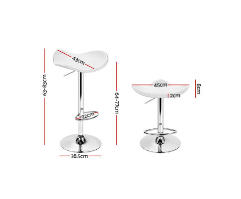 Set of 2 Gas Lift Bar Stools PU Leather - White and Chrome