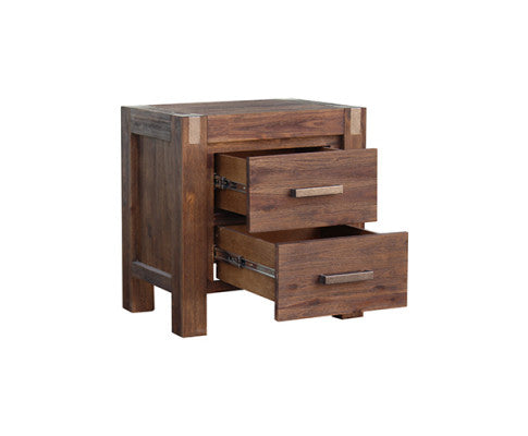 Bedside Table 2 drawers Night Stand Solid Wood Acacia Storage in Chocolate Colour