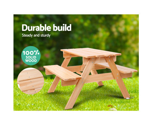 Kids Wooden Picnic Table Set with Umbrella