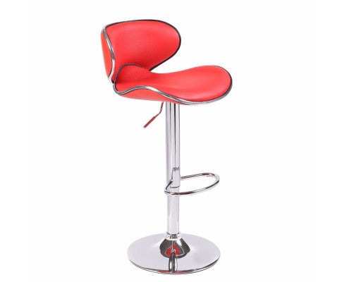 2X Red Bar Stools Faux Leather Mid High Back Adjustable Crome Base Gas Lift Swivel Chairs