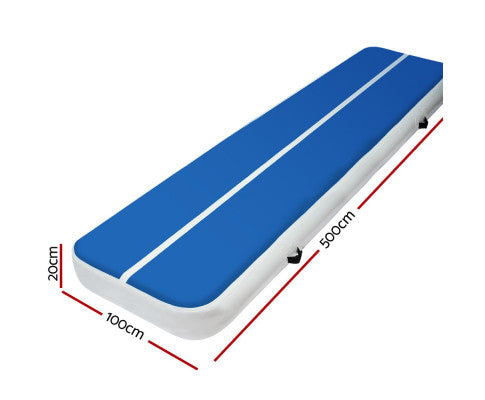 5m x 1m Inflatable Air Track Mat 20cm Thick Gymnastic Tumbling Blue And White