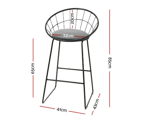 Set of 2 Bar Stools Steel Fabric - Grey and Black