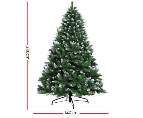 Christmas Tree 2.4M Xmas Trees Decorations Snowy Green 1400 Tips