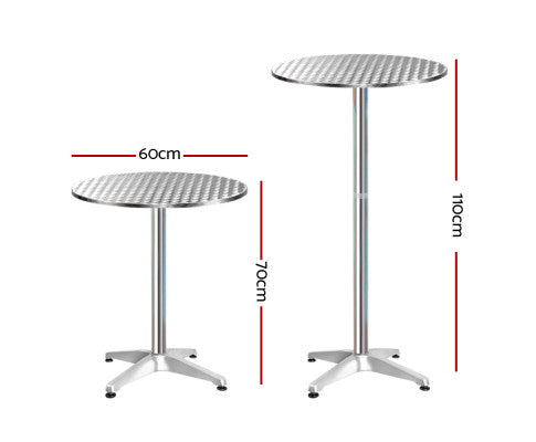 2pcs Outdoor Bar Table Furniture Adjustable Aluminium Cafe Table Round