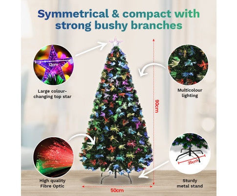 90cm Fibre Optic Christmas Tree 85 Tips Multicolour Lights & Star