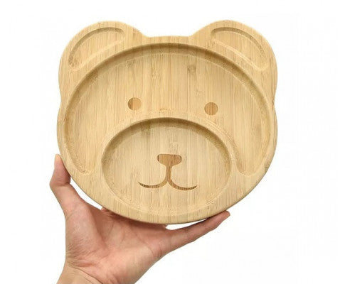 Bamboo Kids Teddy Plate with Suction Cap Base & Spoon