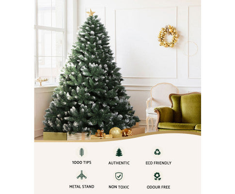 Christmas Tree 2.1M Xmas Trees Decorations Snowy Green 1000 Tips