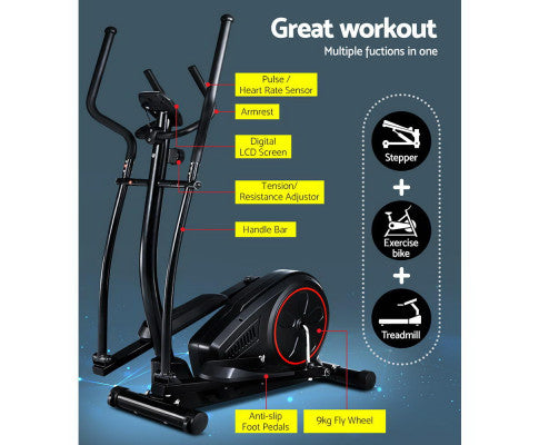 Elliptical Cross Trainer Exercise Bike Fitness Equipment Home Gym Black