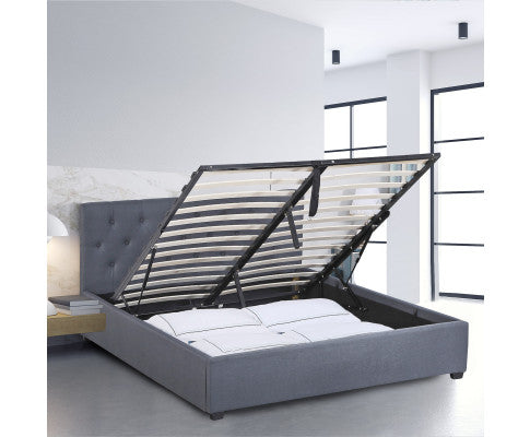 Metro , Vic , Qld , Nsw , Act delivery only / Gas Lift Bed Frame Base And Headboard With Storage - King - Grey